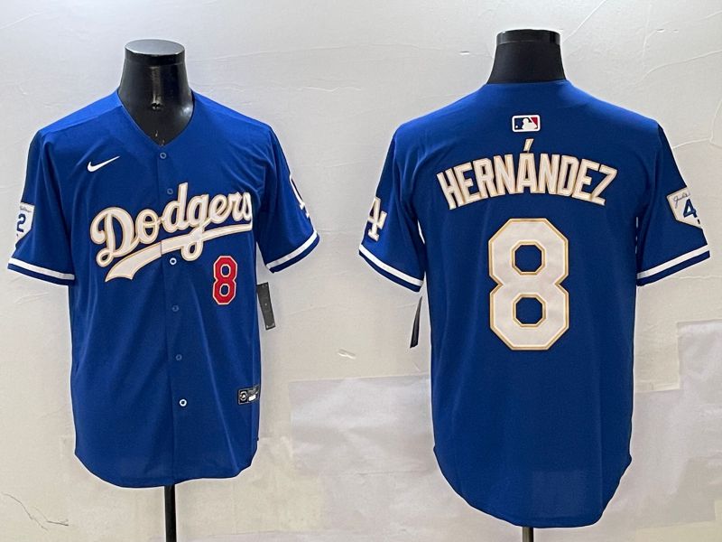 Men Los Angeles Dodgers #8 Hernandez Blue Gold Game 2025 Nike MLB Jersey style 313